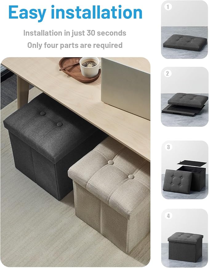 AmasSmile 2Pack Gray Ottoman with Storage,Foot & Leg Rest Stools Small Cute Stool Short Bench Folding Ottomans Square Footstools for Shoe Living Room Under Desk Outdoor RV Camper Each Space Storage