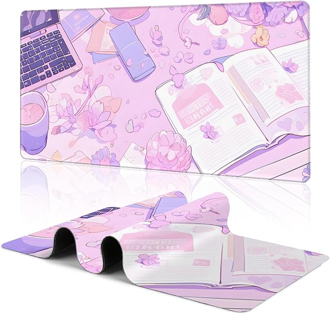 Large Mouse Pad Anime Purple Table Decorate Gaming Mousepad Desk Pad Mat for Keyboard and Mouse, Large Non-Slip Rubber Base Mousepad Desk Mat with Stitched Edges for Gaming Office, 31.5 x 15.8 in