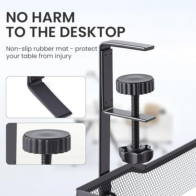 25'' Cable Management Under Desk No Drill，Metal Desk Organizer Suitable for Home desks or Standing desks ，Electrical Cord Management with Clamp