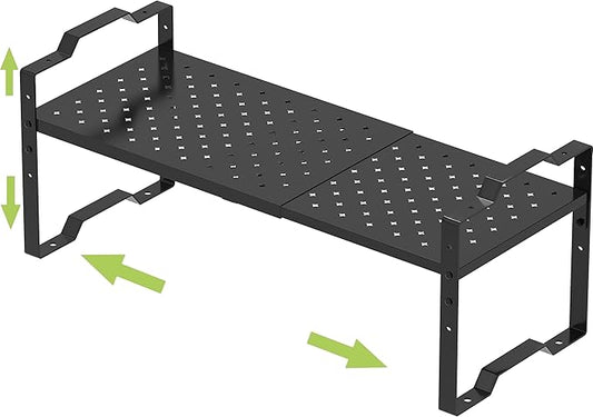 Jojocross Expandable Shelf for Cabinet Organizer Adjustable Stackable Spice Rack at Kitchen and Bathroom More, Counter Countertop Cupboard Organization Pantry Storage (1 Pack/Black, Large)