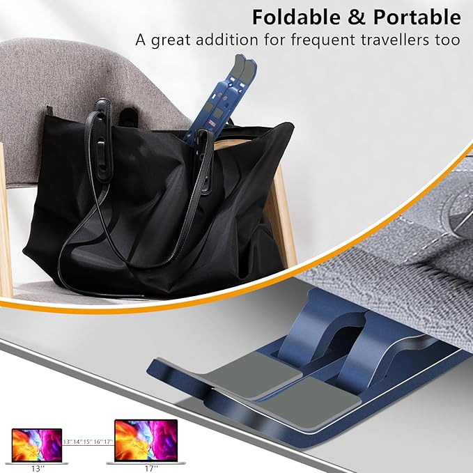Laptop Stand, Computer Tablet Stand, Adjustable Aluminum Foldable Portable Laptop Holder Riser, Compatible with MacBook Air Pro, Lenovo, HP, Dell, More 10-15.6” Laptops and Tablets (Blue)
