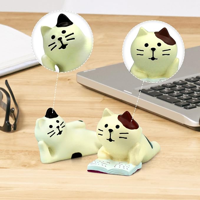 RAQWI Cute Mini Lazy Cat Reading Book Figurine Resin Cat for Office, Home Decoration Perfect Cute Cat Gift for Cat Lovers