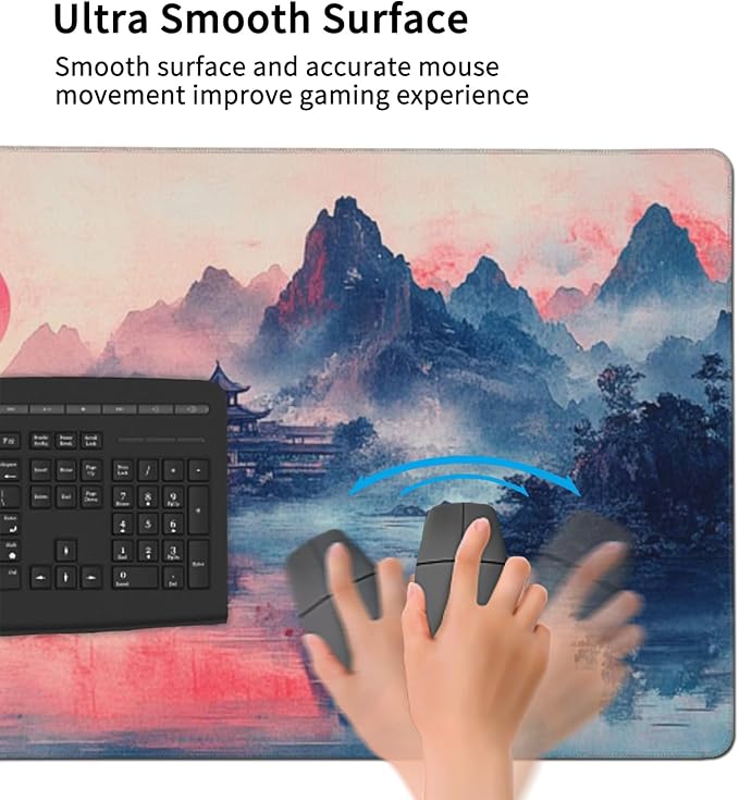 Landscape Ink Painting Gaming Mouse Pad, Extra Large Gaming Mouse Pads, Waterproof, Non Slip, Big Computer Mousepad Mice Pads Desk Pad Stitched Edges for Women Office Home (48"x24", Pink)