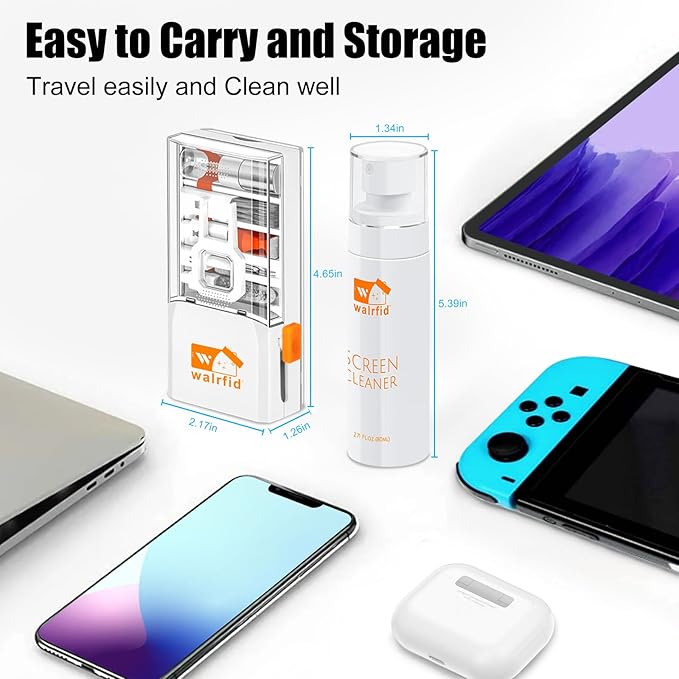 walrfid Laptop Keyboard Cleaner Kit with 80ml Screen Cleaner Spray, 15-in-1 Phone Computer Screen Cleaning Tool for iPhone iPad MacBook, Multi-Function Electronics Cleaning Kit for PC, Camera, White