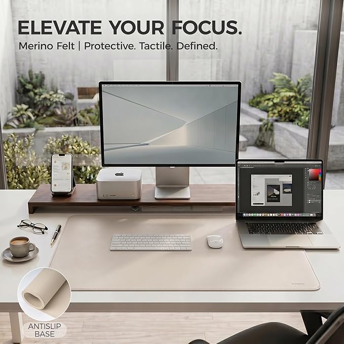 Large Desk Pad Non-Slip Desk Mat Protector for Keyboard Mouse Waterproof Vegan Leather Surface Faux Leather Laptop Mat Smooth Mouse Pad Premium Gift Tube Warm Beige 35" x 17"