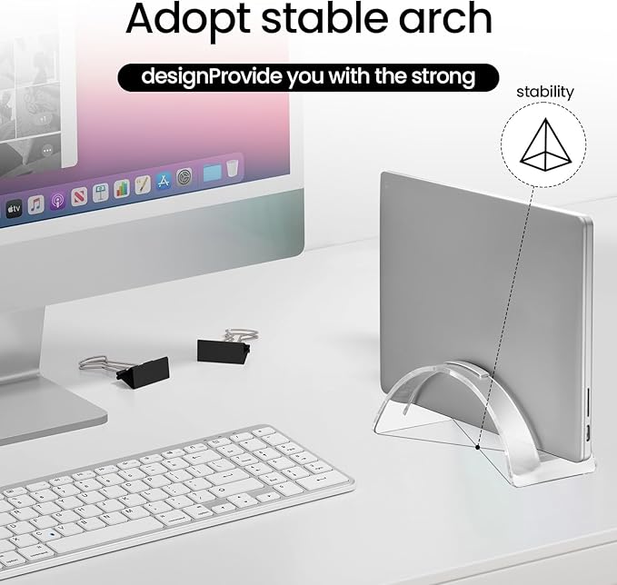 Acrylic Vertical Laptop Stand, Sleek Transparent Desktop Notebook Dock, Space-Saving Docking Stand for MacBook, Surface, HP, Dell and More