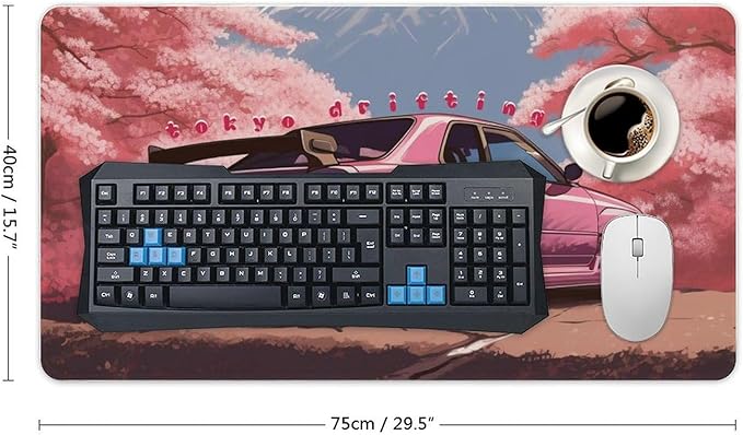 Car Large Mouse Pad Gaming Mousepad Japanese JDM Car R34 Pink Cherry Tree Anime Desk Mat for Keyboard and Mouse Mat Non-Slip Rubber Desk Pad 40X75cm, Style