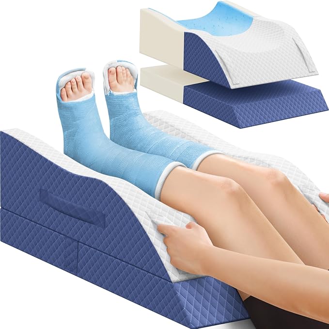 TranquilRelax Elevation Pillows for Leg After Surgery, Memory Foam Adjustable Wedge Pillow for Injury or Rest, Ankle Pillow for Sleeping Blood Circulation, Blue/Double Leg