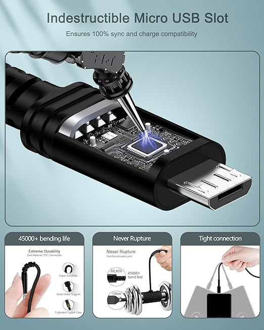 AILKIN [1Pack-6FT] Micro USB to USB A Cable Android Chargers, Fast Charging Long Droid Micro Phone Braided Power Cord for Galaxy J7 J3 J8 S7 S6 S5 S4, PS4, Kindle Fire 7 8 10, Android Chords