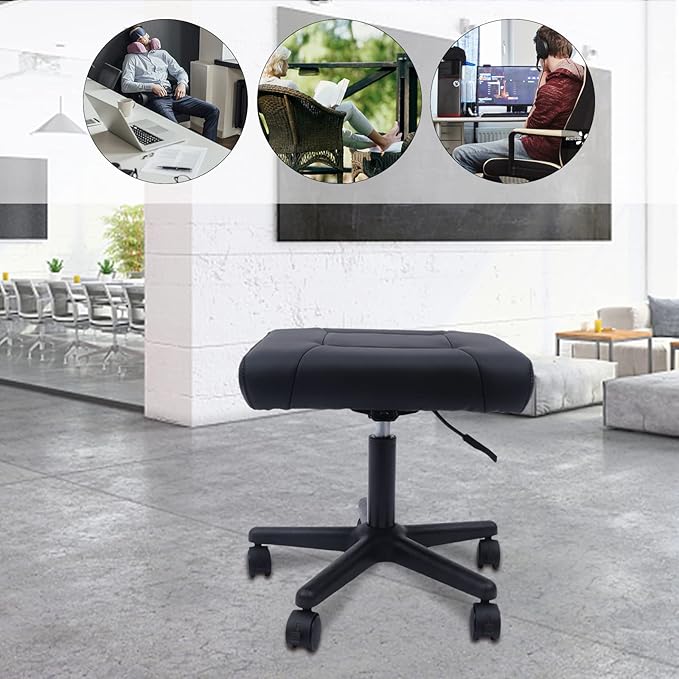 Footrest Stool Under Desk with Wheels, Adjustable Height Ergonomic Square Rolling Stool, Mobile Footrest with 360°Wheels for Home Office
