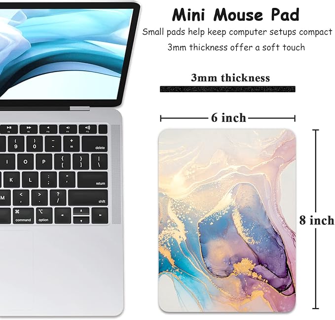 Dapesuom Small Mouse Pad, 6 x 8 Inch Thick Rubber Premium-Textured Non-Slip Portable & Washable Mini Mouse Mat for Women Men Wireless Laptops Keyboard Tray Gaming Work Office Travel, Abstract Marble