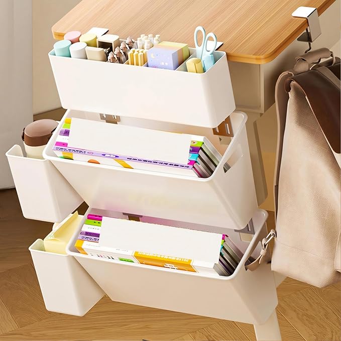 3,Desk Side Storage, Under Desk Laptop Mount, Table Side Hanging File Organizer, No Drill Clamp On Cable Management Tray, Laptop Holder with Pen Holder for Office and Home