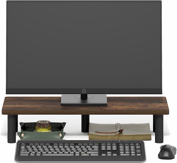 Furinno Turn-N-Tube Monitor Stand Riser, 23.6" Wide Rectangle Monitor Riser, Laptop Stand for Desk, Office Desk Accessories, Desktop Organizers and Accessories, Toolless Assembly, Amber Pine