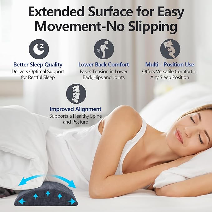 Cozyhealth - 3.15"H*23.6"L - Soft Lumbar Pillow for Sleeping, Memory Foam Back Lumbar Support Cushion for Lower Back Pain Relief Bed Waist Sleep Support Pillow for Side, Back Sleeper(Dark Grey, Large)