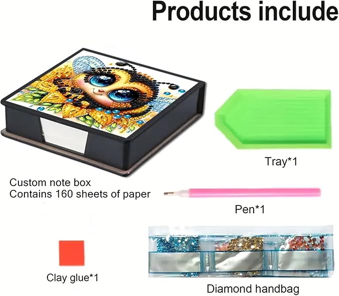 Bee Diamond Painting Kit Note Box,Memo Paper Storage Box Diamond Art,Sticky Note Holder Diamond Art,Diamond Painting Memo Pad For Office Desk. (bee)
