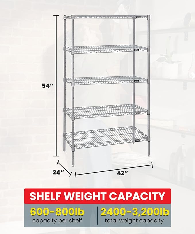QUANTUM STORAGE SYSTEMS WR54-2442S-5 Starter Kit Wire Shelves Stainless Steel 5 Shelves 54" H x 42" W x 24" D