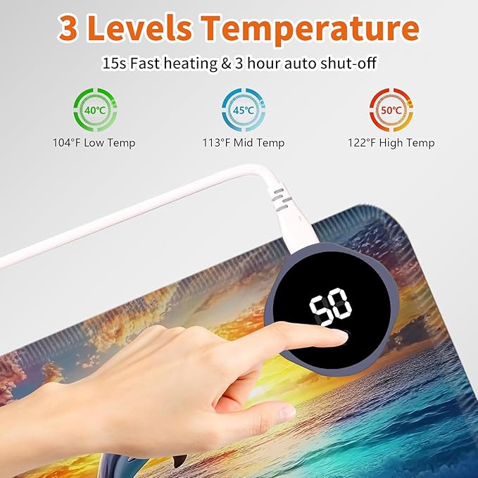 Heated Mouse Pad,Warm Desk Pad with 3 Levels Heating & 3 Hours Auto Shut-Off, PU Leather Heated Desk Pad Warmer Pad for Home Office - 31.5 x 13 inch,Jumping Dolphins