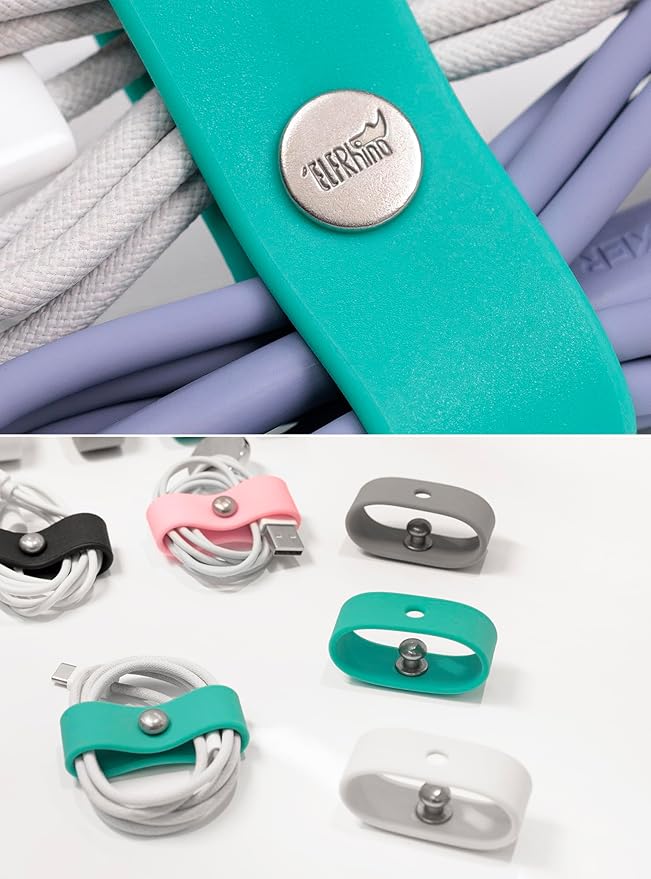 5 Pack Cord Organizer, Ring Cord Keeper, Cable Organizer USB holder, Silicone Cable Ties, Reusable Cord Organizer Cable Straps, Earphone winder, Storage Straps for Electronics, Earbuds