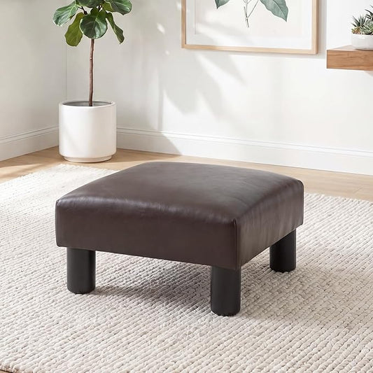 Joveco Small Foot Rest Stool Ottoman, 15" Leather Footrest Square Footstool with Non-Skid Plastic Legs, for Chair, Under Desk, Office, Living Room, Brown