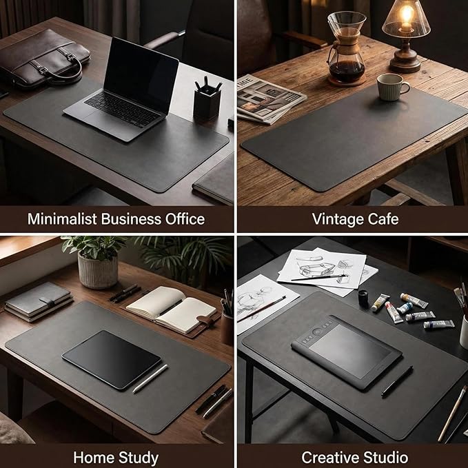 Leather Desk Pad Protector,Non-Slip Desk Pad, PU Leather Mouse Pad,Easy Clean Desk Protecor Mat,Writing Pad for Office Work/Home/Decor(Dark Gray, 16.94'' x 20.09'')