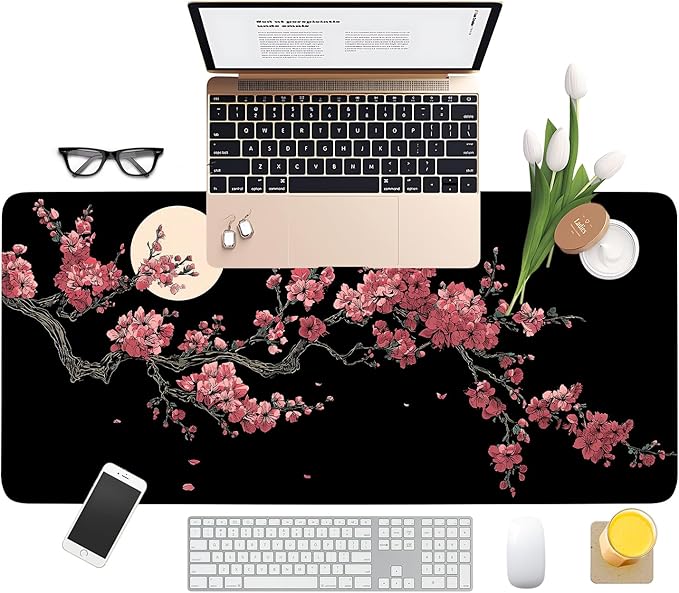 Cherry Blossom Extended Gaming Mouse Pad 35.4 x 15.7 Inch – Japanese-Inspired Desk Mat for Gaming, Office Work, and Study, with Non-Slip Rubber Base