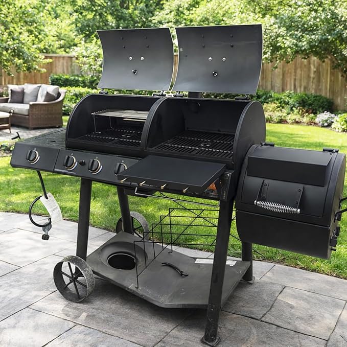Utheer Front Shelf for Oklahoma Joe's Longhorn Combo 3-Burner Charcoal/Gas Smoker Grill, Heavy-Duty Steel Oklahoma Joe Grill Parts with 4 Tool Hooks, 17.6" x 12.1" Replacement Accessories