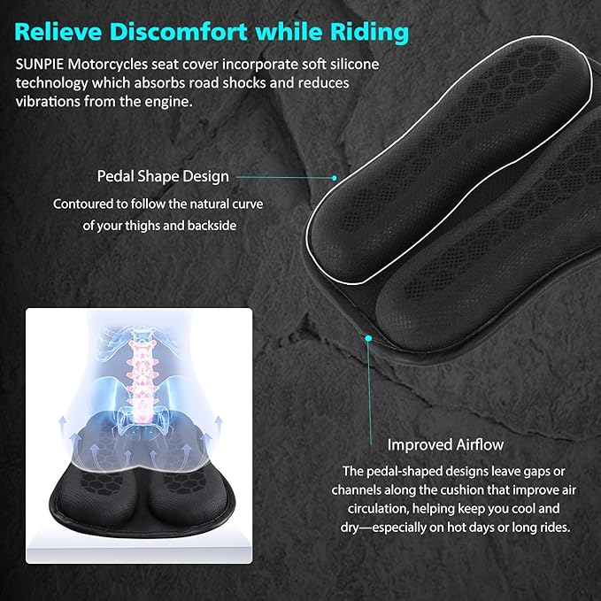 SUNPIE Motorcycle Seat Cushion Small Gel Cover Pad Foldable Universal 3D Honeycomb Structure Seats Cushion w/Breathable for Long Rides
