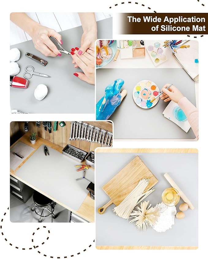 Silicone Mats for Crafts, 28" x 20"x1.3MM Large Silicone Mat,Silicone Mats for Kitchen Counter,Craft Mat, Nonskid Heat Resistant Desk Saver Pad, Multipurpose Mat, Placemat, Grey