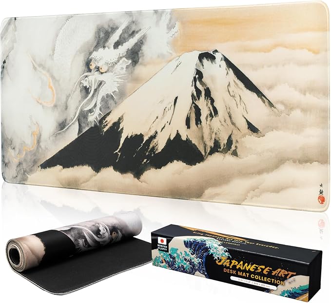 BELLEMOND Japanese Art Desk Mat | Large 31.5x11.8in Anime Mouse Pad for Keyboard & Mouse | Non-Slip Base, Water-Repellent | Original Japanese Design | Guardian of Fuji