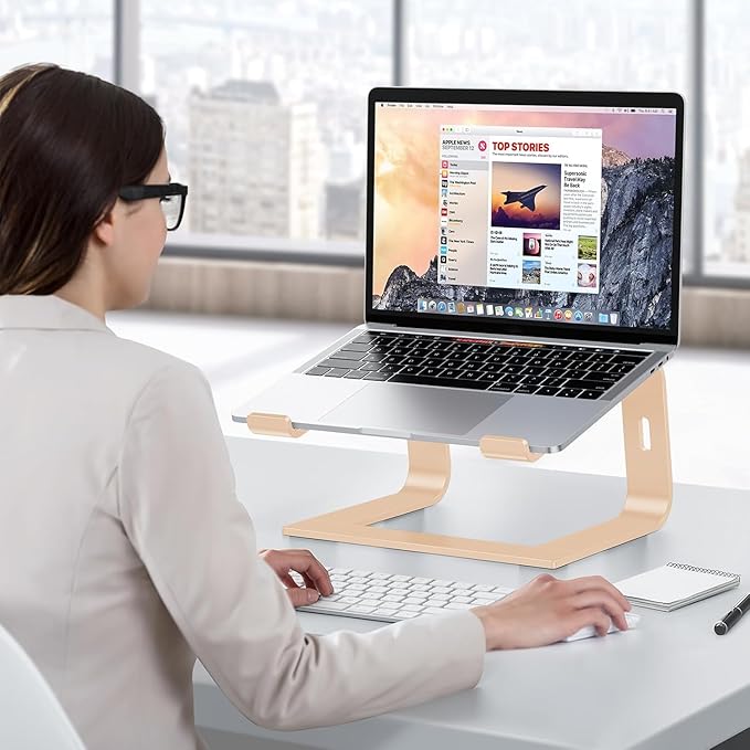 OMOTON Laptop Stand, Detachable Laptop Mount, Aluminum Laptop Holder Stand for Desk, Compatible with MacBook Air/Pro, Dell, HP and All Laptops (11-16 inch), Gold