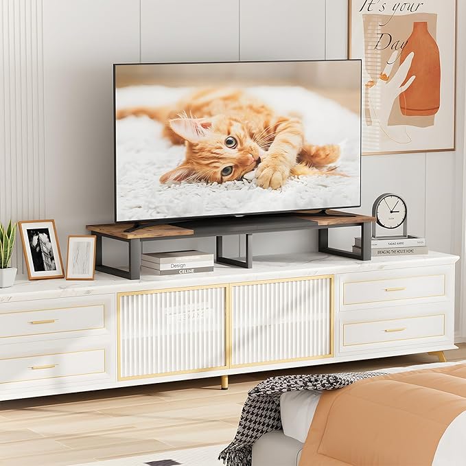 aboxoo 45" TV Riser for 32-60 inch TV, TV Riser Stand Shelf, Tabletop TV Stand Riser, Computer Monitor Table for Home Living Room, Study Office (Brown)