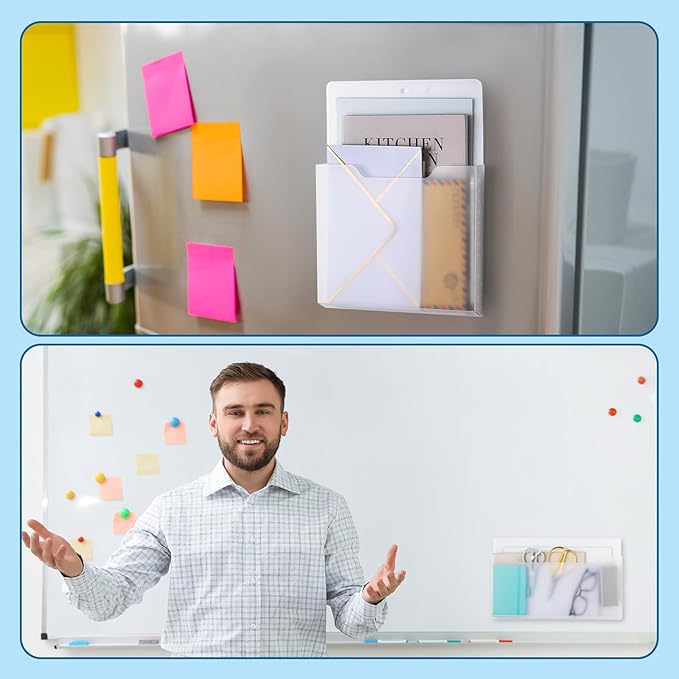 Fuutreo 6 Pcs Magnetic Wall File Organizer Magnetic Wall File Holder Refrigerator Magazine Holder for Mail Letters Paper(Clear,Horizontal & Vertical)