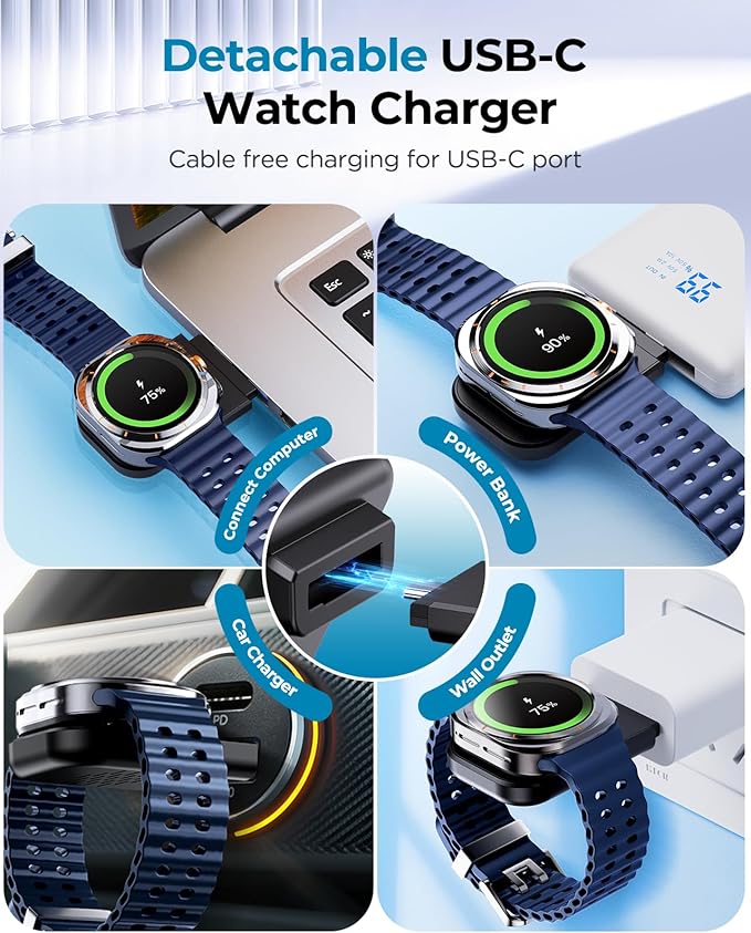 Wireless Charger for Samsung – 3 in 1 Wireless Charging Station for Galaxy S26 Ultra S25 S24, Z Fold Flip 7/6, Detachable Watch Charger for Galaxy Ultra 8/7/6, Foldable, Fast Charging, No Adapter