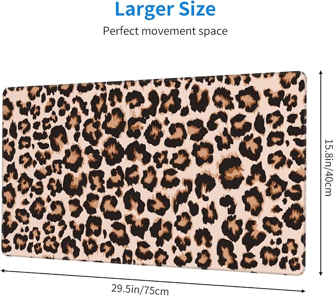 Leopard Print Large Mouse Pad & Desk Mat Cheetah Extended Mousepad with Stitched Edges Non-Slip Rubber Base Laptop Computer Keyboard Pad for Gaming, Office & Home Decor, XXL - 29.5" X 15.8"