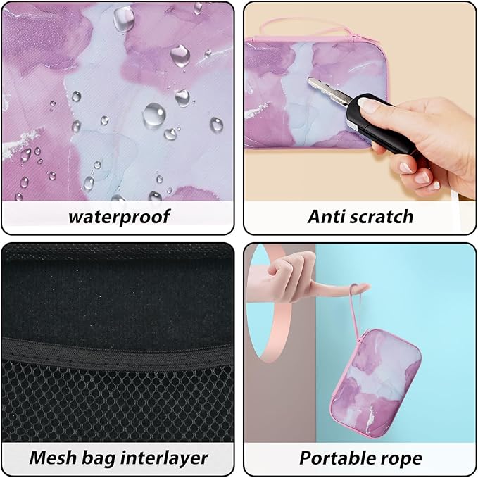 CameCosy DIY Phone Charger Cover Storage Sets USB Earphone Wire Saver Cable Organizer with Travel Storage Bag, Soft Cute Cable Protector Cord Organizer Compatible for iPhone(Pink Marble)