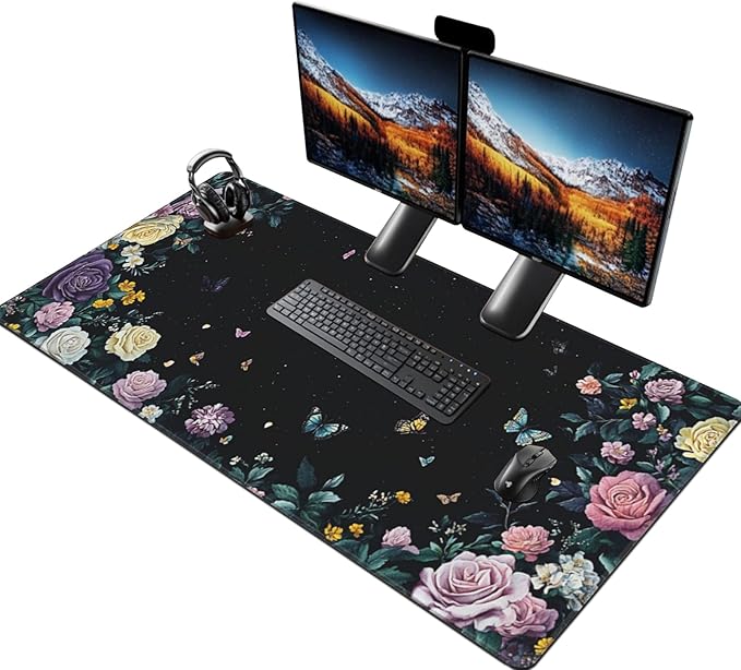 Gaming & Office Mouse Pad - 48"x 24" Extended 3XL Desk Mat with Stitched Edges, Non-Slip Rubber Base, Giant Computer Mousepad for Laptop, Keyboard, PC - Flower Pattern Desk Protector