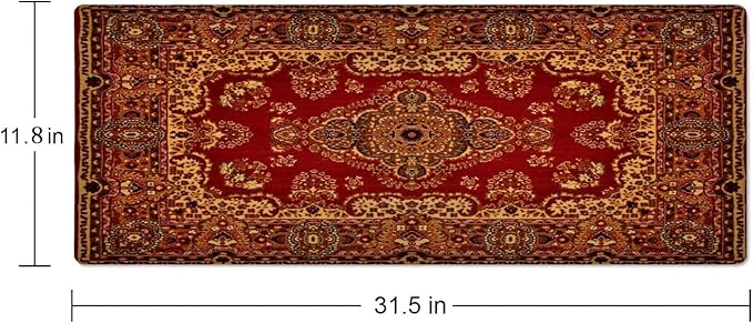 Rug Desk Mat Vintage Retro Boho Large Extended Mouse Pad XL Desk Pad Gaming Mousepad Keyboard Mouse Mat for Computer Laptop 31.5''X11.8'' Non-Slip Rubber Base with Stitched Edges