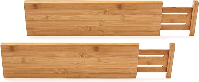 Lipper International 8897 Bamboo Wood Custom Fit Adjustable Deep Kitchen Drawer Dividers, Set of 2