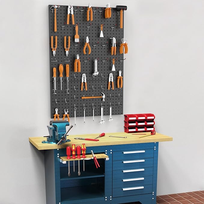 WALMANN 96 PCS Metal Pegboard with Pegboard Hooks for Wall, Garage Tools Storage Pegboard for Garage, Workbench, Peg Boards, Tool Organizer Board with Hooks(Black)