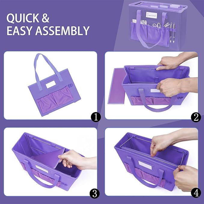 abcxgood Desktop File Organizer Box,Collapsible Hanging Filing Box,Home Office Document Storage Organizer with Front Pocket and Handles, Letter Size Folder. (PURPLE)