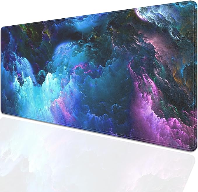 Colorful Galaxy Mouse Pad Desk Pad, 27.5x11.8 in Large Sky Mouse Mat Extended Keyboard Mousepad with Stitched Edges, Waterproof Non-Slip Rubber Base for Office Computer Laptop Home