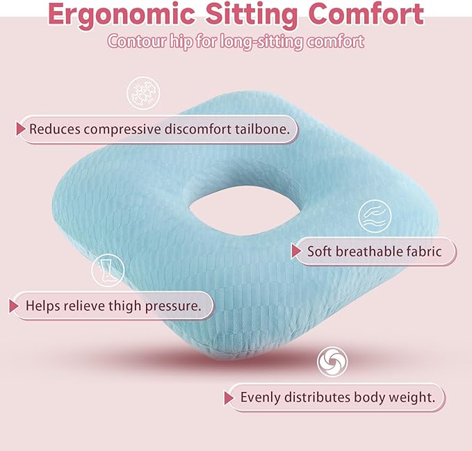Anti-Slip Wheelchair Cushions, Bed Sore Cushions for Butt, Ergonomic Innovations Orthopedic Donut Pillow, Medical Seat Cushion for Sciatica, Back, Coccyx, Pressure Sore (L-Blue)