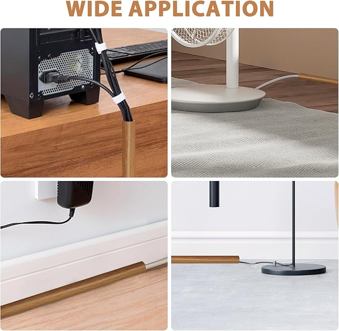 Floor Cord Cover Self Adhesive Cord Hider,10FT Cable Management, Extension Strip Protector for Wires, Prevent Cable Trips for Offices, Gyms, Exhibitions Cavity 0.39"(W) x 0.27"(H) BrownWood
