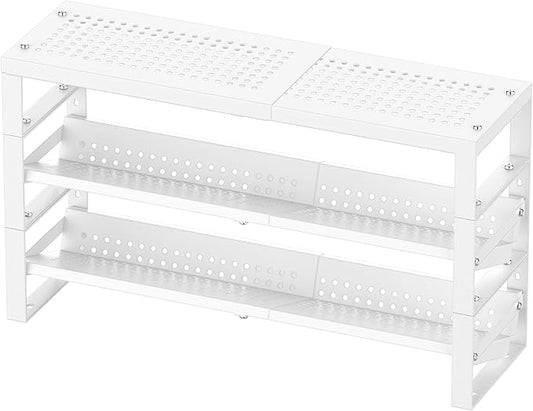 Jojocross Expandable, Stackable, Adjustable Spice Rack kitchen Organizer,Metal Pantry Storage Shelves - Multi-Tier Shelf for Cabinet, Countertop, Pantries, Cupboard or Wall Mount,White
