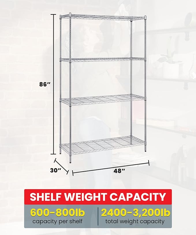Quantum Storage Systems WR86-3048C Starter Kit Wire Shelves Chrome 4 Shelves 86" H x 48" W x 30" D