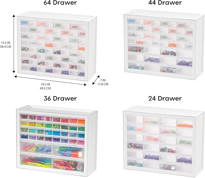 IRIS USA 24-Drawer Plastic Storage Organizer, Made in USA, Teacher Toolbox, Multi Drawer Cabinet For Beads Balloons Building Bricks Crafts Stickers Small Business Scrapbook Art Garage Tools, White