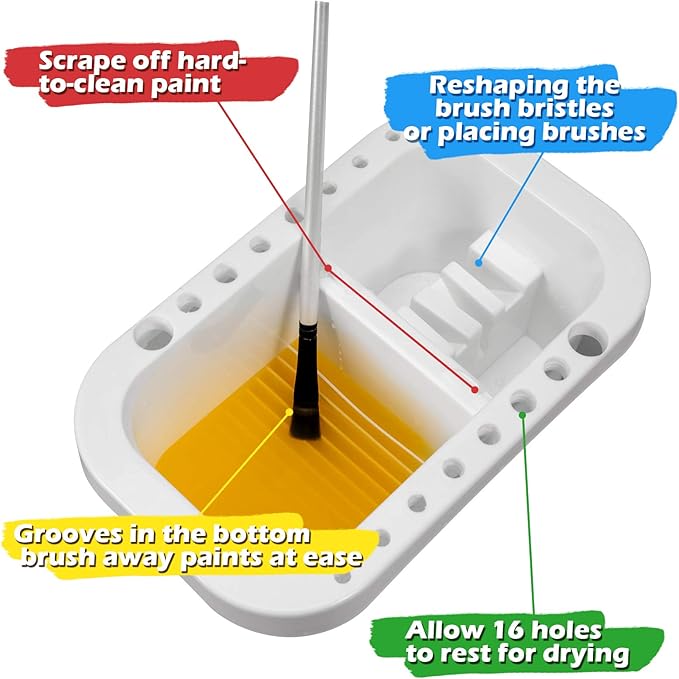 MyLifeUNIT Paint Brush Cleaner, Paint Brush Holder and Organizers with Palette for Acrylic, Watercolor, and Water-Based Paints (White)