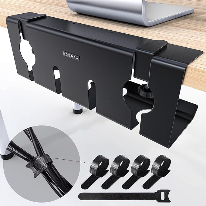 Under Desk Cable Management Tray - No-Drill Clamp-On Organizer for Desk Wires & Cords - Single Rack Mount, Steel - Multiple