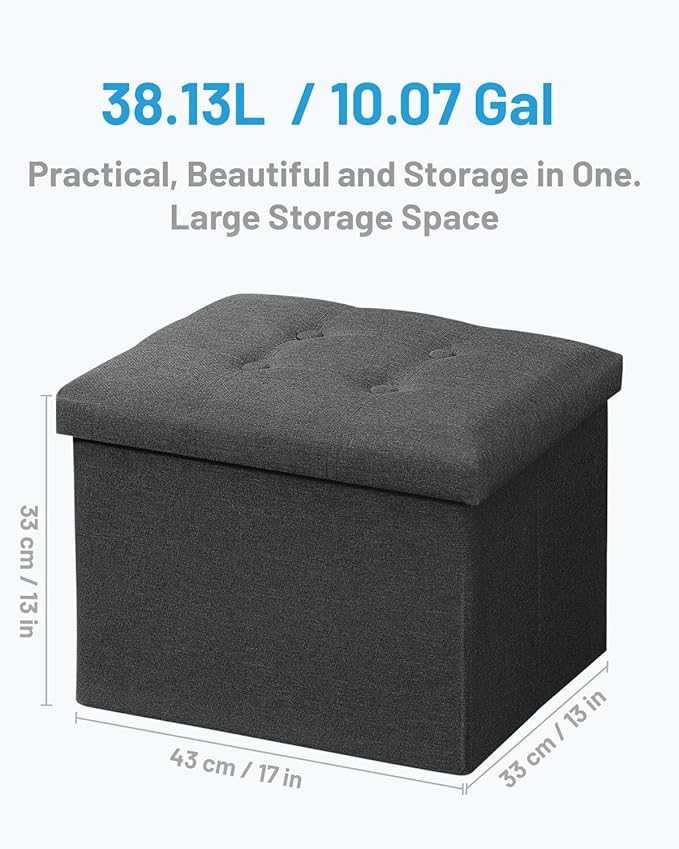 AmasSmile 2Pack Gray Ottoman with Storage,Foot & Leg Rest Stools Small Cute Stool Short Bench Folding Ottomans Square Footstools for Shoe Living Room Under Desk Outdoor RV Camper Each Space Storage