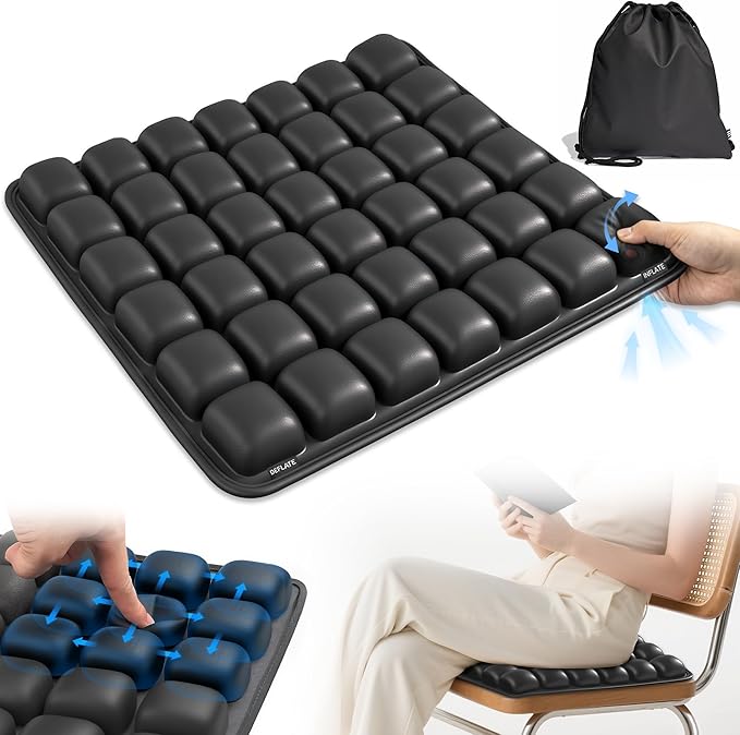 Upgrade Airplane Seat Cushion with No External Air Pump, Travel Cushion for Long Flights, Portable Wheelchair Cushions, Adjustable Air Cushion with Non-Skid Bottom Relief Discomfort in Coccyx